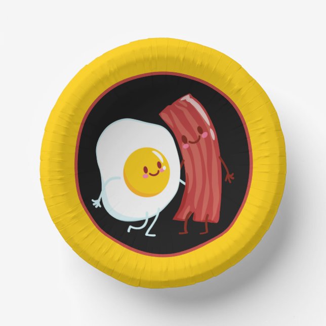 Cute bacon and eggs breakfast party paper plate (Front)