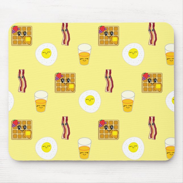 Cute Bacon, Eggs and Waffles Cartoons Mouse Pad (Front)