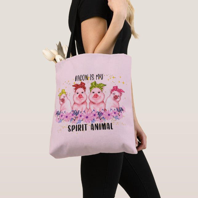 cute bacon pig lovers tote bag (Close Up)