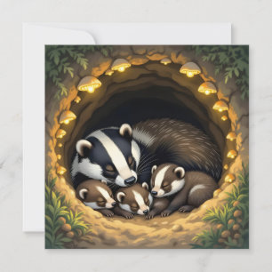 Cute Badger Family Napping