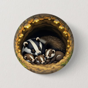 Cute Badger Family Napping 2 Inch Round Button