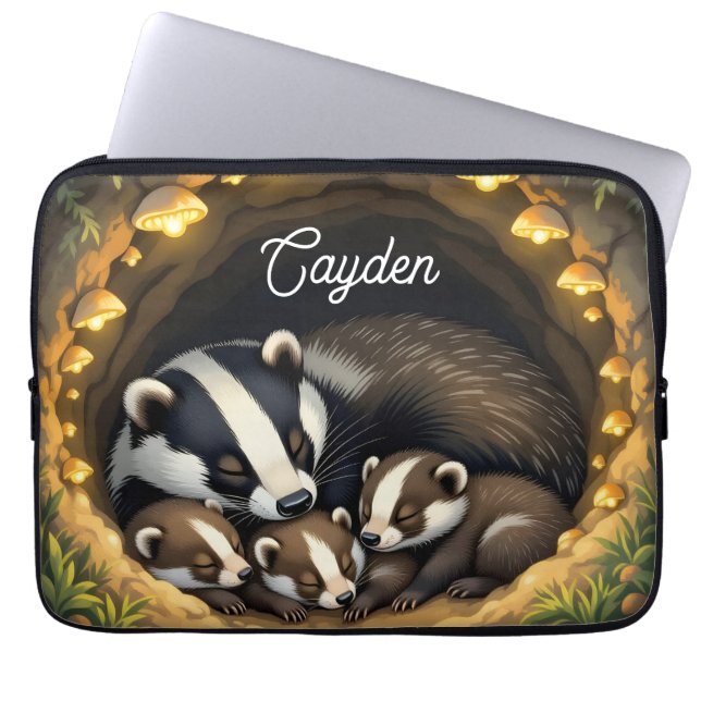 Cute  Badger Family Personalized Laptop Sleeve (Front)