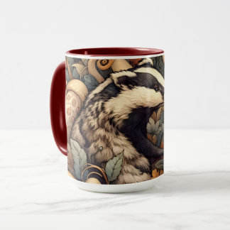 Cute badger mashrooms natural colours woodland mug