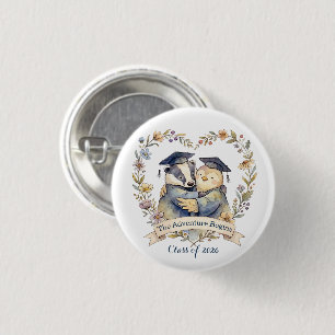 Cute Badger & Penguin Graduation Hug Personalized 1 Inch Round Button