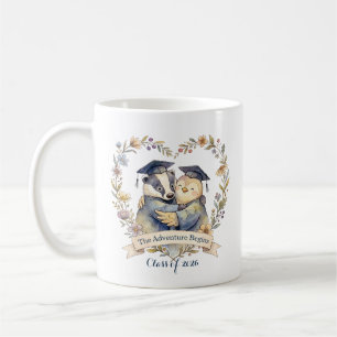 Cute Badger & Penguin Graduation Hug Personalized Coffee Mug
