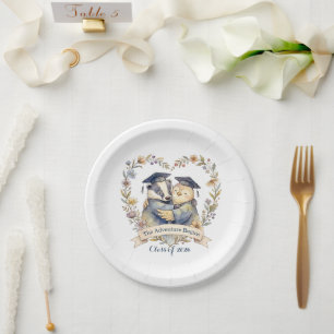 Cute Badger & Penguin Graduation Hug Personalized Paper Plate