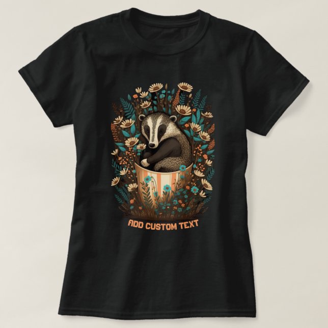 Cute Badger sitting in a cup, Badger Lovers T-Shirt (Design Front)