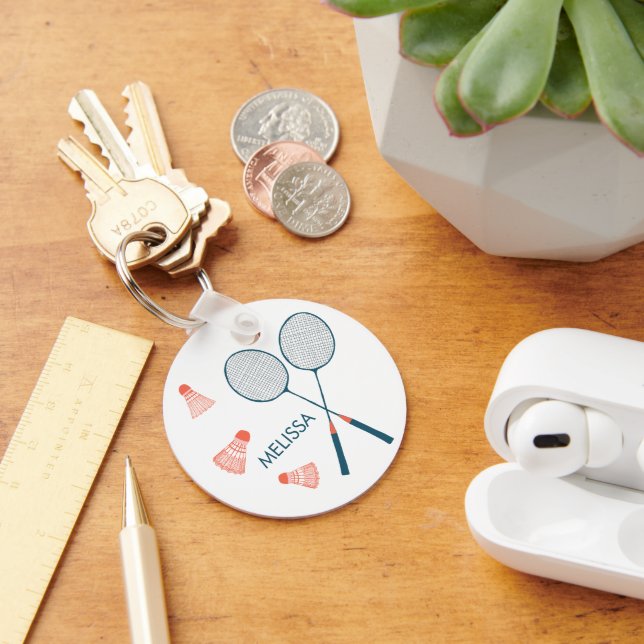 Cute Badminton Birdie Racquet CUSTOM Retro Keychain (Desk)