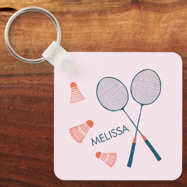 Cute Badminton Birdie Racquet CUSTOM Retro Keychain (Front)