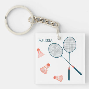 Cute Badminton Birdie Racquet CUSTOM Retro Keychain