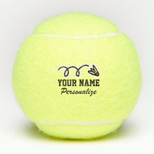 Cute badminton player sports logo icon custom name tennis balls (Front)