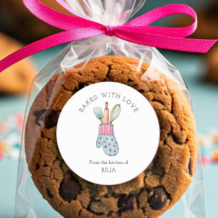 Cute  "Baked with love"  Classic Round Sticker