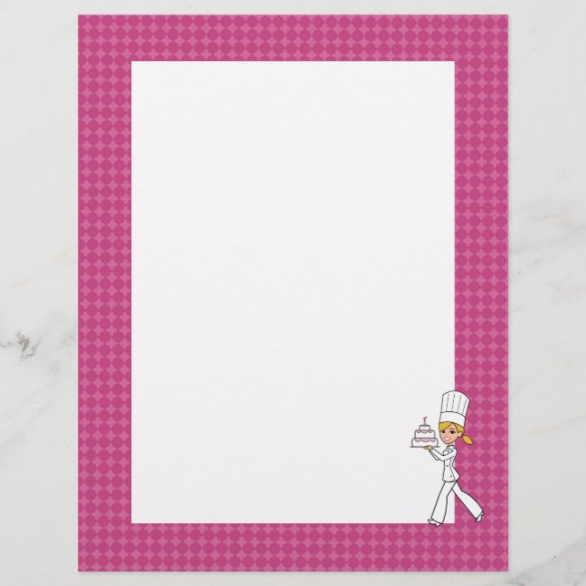 Cute Baker Chef Art Unlined Recipe Page (Front)