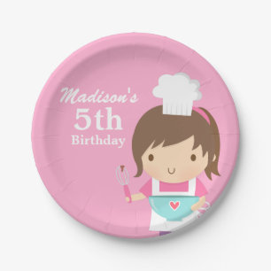 Cute Baker Chef Girl Cooking Baking Birthday Party Paper Plate