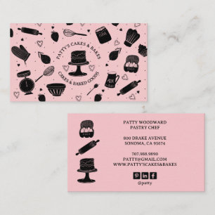 Cute Baker Pastry Chef Baking Utensils Dusty Pink Business Card