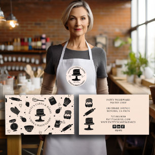 Cute Baker Pastry Chef Baking Utensils Light Peach Business Card
