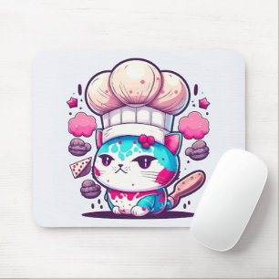 Cute Baker Pastry Chef Cat Kitten with Bread Mouse Pad