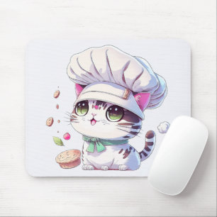 Cute Baker Pastry Chef Cat Kitten with Bread Mouse Pad