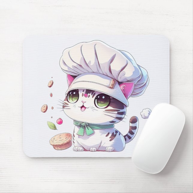 Cute Baker Pastry Chef Cat Kitten with Bread | Mouse Pad (With Mouse)