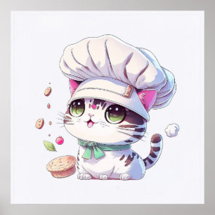 Cute Baker Pastry Chef Cat Kitten with Bread   Poster