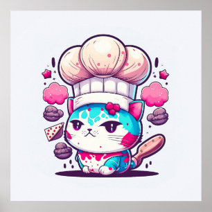 Cute Baker Pastry Chef Cat Kitten with Bread   Poster