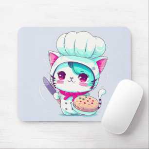 Cute Baker Pastry Chef Cat with Cake and Knife Mouse Pad
