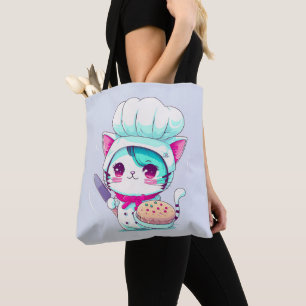 Cute Baker Pastry Chef Cat with Cake and Knife Tote Bag