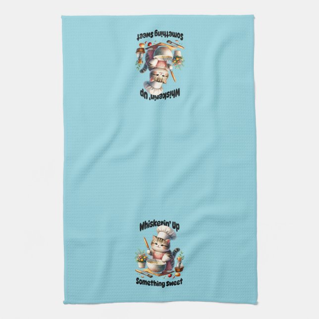 Cute Baker Whisking Cat Kitchen Towels (Vertical)