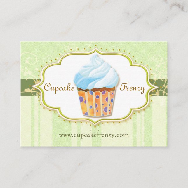 Cute Bakery Cupcake Green Business Card (Front)