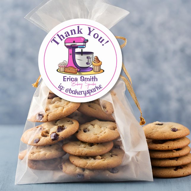 Cute Bakery Custom Small Business Thank You Classic Round Sticker (Creator Uploaded)
