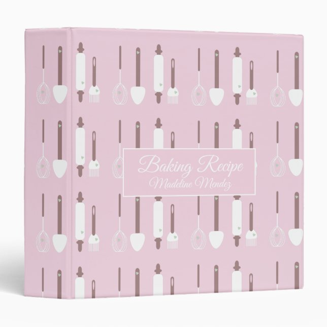 Cute Bakery Tools Baker Recipe  3 Ring Binder (Front/Spine)