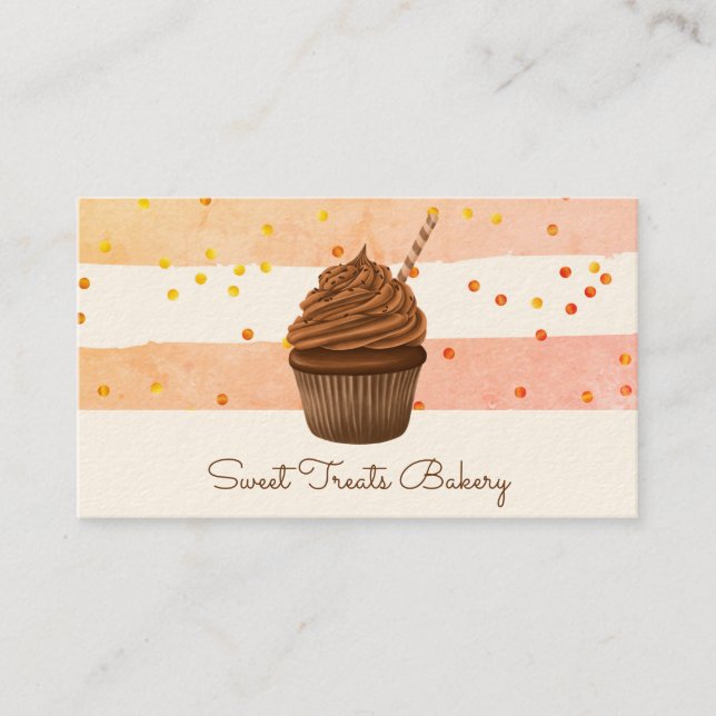 Cute Bakery Watercolor Cupcake Baker Pastry Chef Business Card (Front)