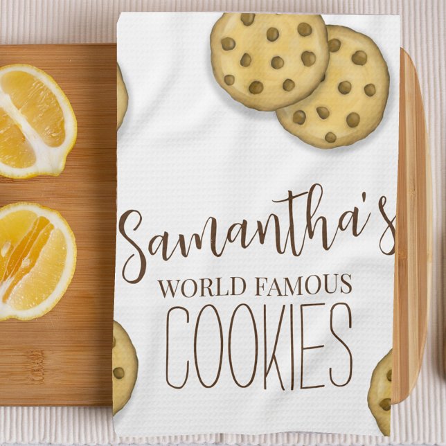 Cute Baking Cookies Personalized Kitchen Towel (Custom personalized kitchen towel with chocolate chip cookies artwork. )
