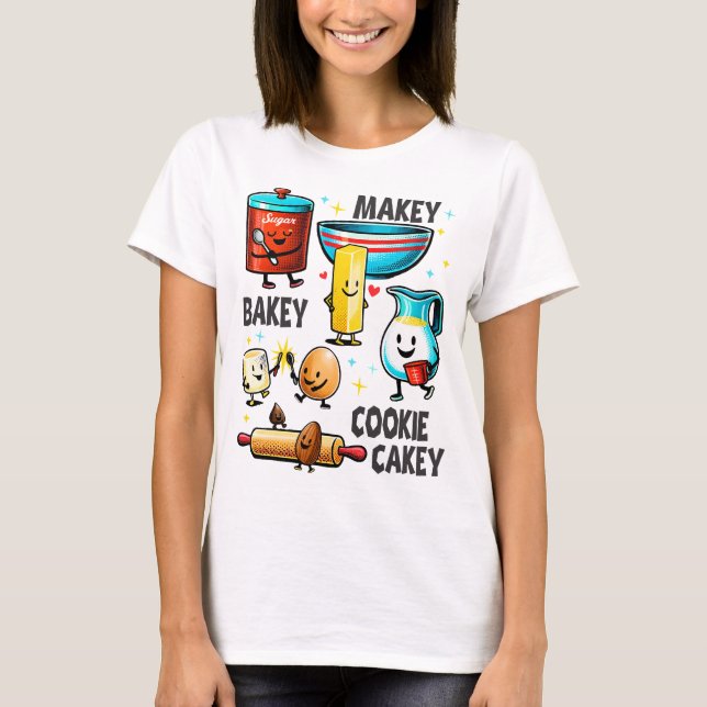 Cute baking ingredients collage bakery pastry chef T-Shirt (Front)