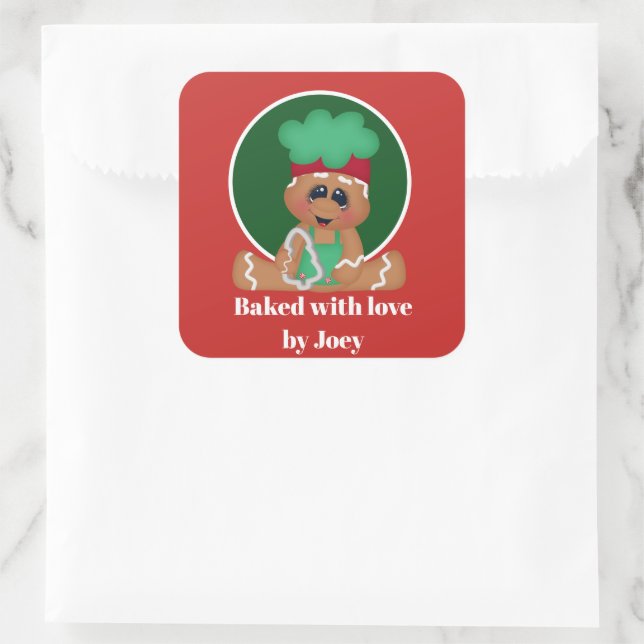 Cute baking kids gingerbread add name sticker (Bag)