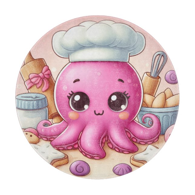 Cute baking octopus cutting board (Front)