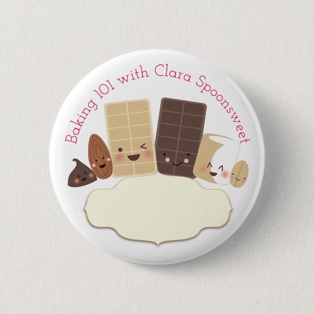 Cute baking sweets cooking class bakery name badge 2 inch round button (Front)