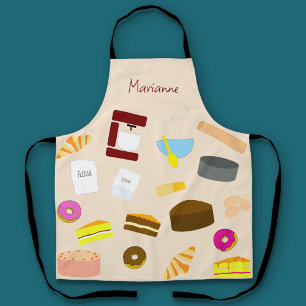 Cute Baking Utensils and Sweet Cakes Apron