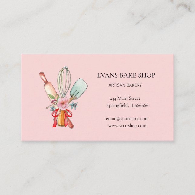 Cute  Baking utensils bakery business card (Front)