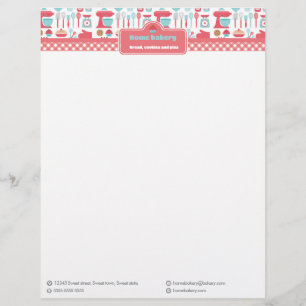 Cute Baking Utensils On Red Gingham Letterhead