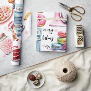 Cute Baking Watercolor Pastry Custom Quotes Funny Wrapping Paper