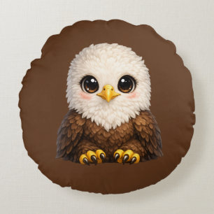 Cute Bald Eagle with Big Eyes Cozy Nature Round Pillow