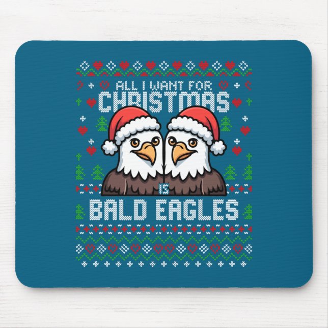 Cute Bald Eagles Christmas Ugly Xmas Sweater Patri Mouse Pad (Front)