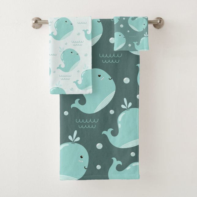 Cute baleine Motif sur Turquoise Blue Kids Salle d (En situation)