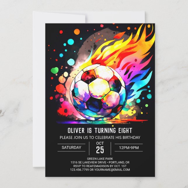 Cute Ball Printable Soccer Birthday Invitation (Front)