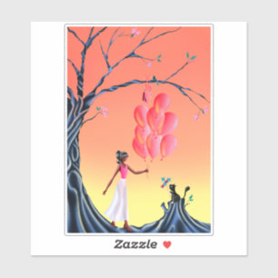 Cute Ballerina and Cat at sunset Tree 