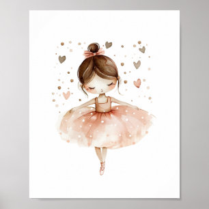 Cute Ballerina Ballet Dance Love Hearts Watercolor Poster