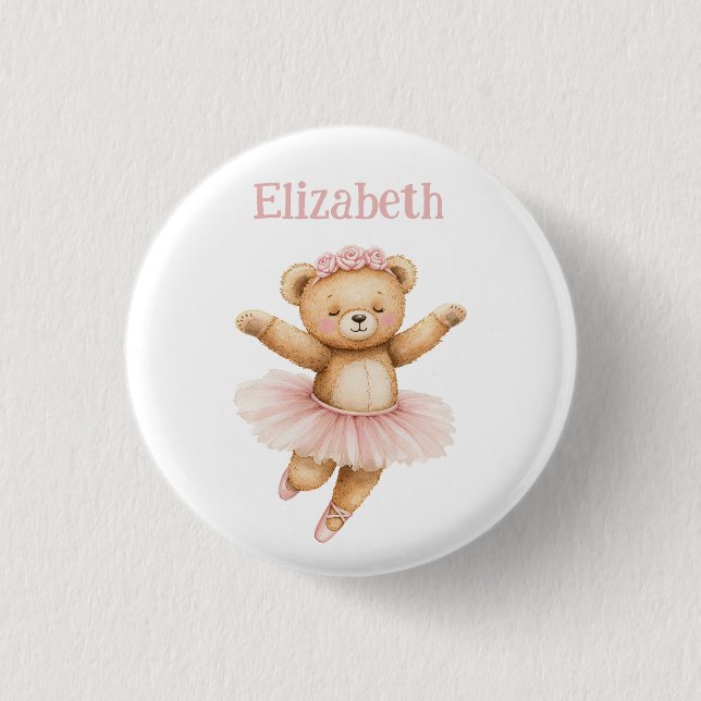 Cute ballerina bear 1 inch round button (Front)