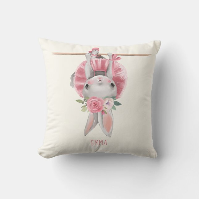 Cute Ballerina Bunny | Personalized Throw Pillow (Front)