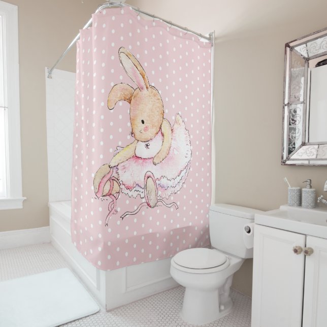 Cute Ballerina Bunny Rabbit Pink White Polka Dots (In Situ)